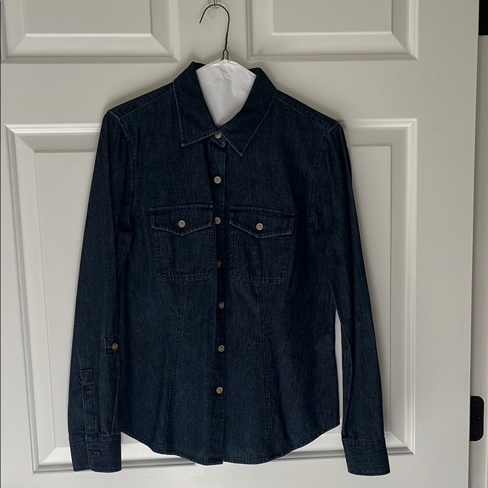 Talbots Women's Dark Denim Button Down Shirt